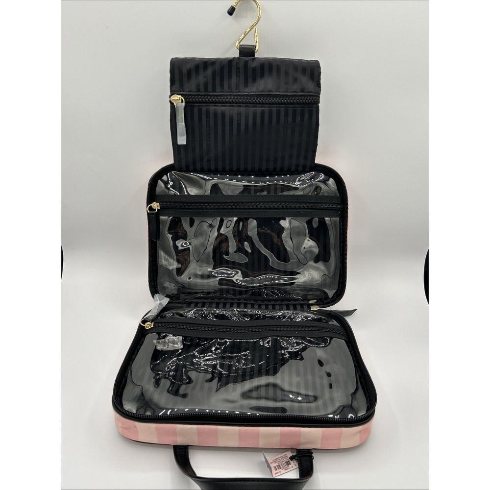 Victoria's Secret Hanging Cosmetics Bag,Heritage Stripes Pink Travel Case NEW - Picture 7 of 15